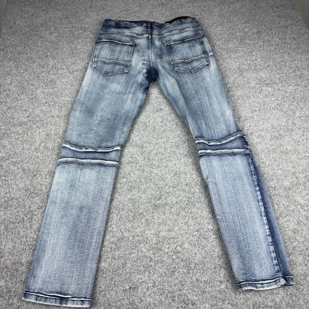 Modern Culture Moto Biker Jeans Mens 34x32 (Fits 32x32) Slim Tapered Ribbed Blue